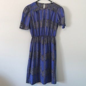 Vintage eighties blue/bl/gr/wh dress